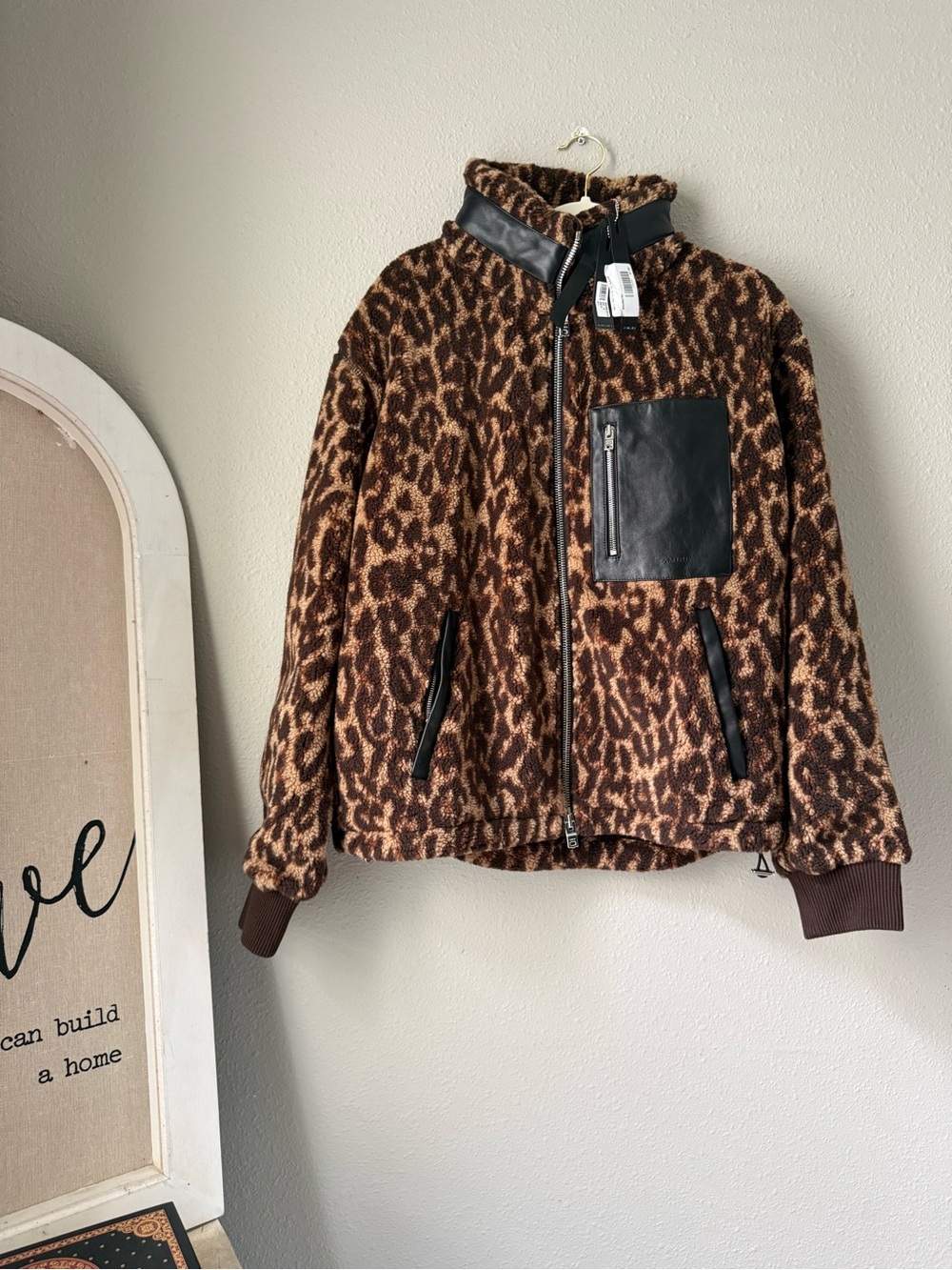 AMIRI Brown and Black Leopard Sherpa Zip Jacket